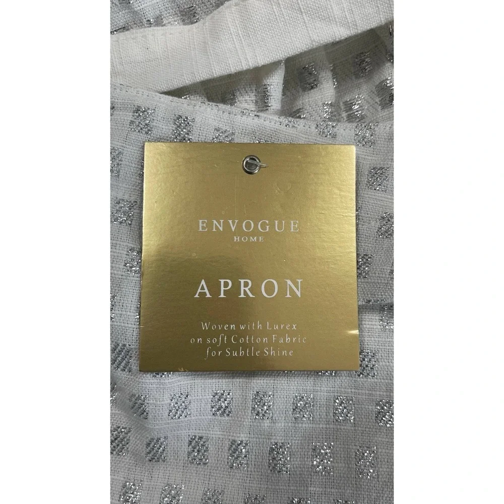 NWT Envogue Silver Lurex Shimmer Apron Bow Front Cotton White Coquette Pockets M